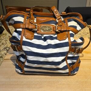 Michael Kors Blue and Brown Striped Tote